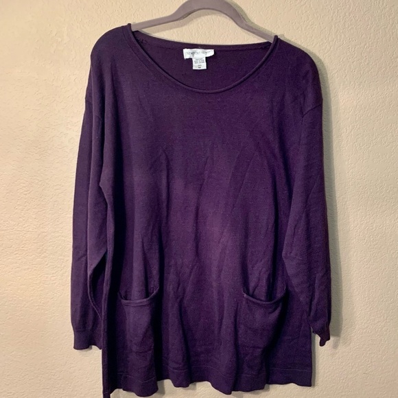 NEW Smock-Style Sweater Medium Newport News Purple Beautiful Pocket 100% Cotton - Picture 2 of 16